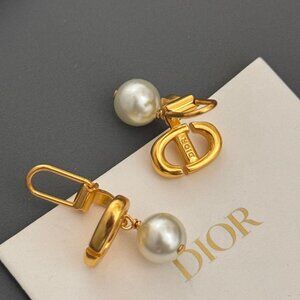 Dior Pearl & Gold-Tone CD Logo Drop Earrings